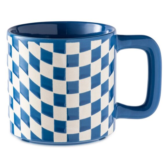 Checkered Ceramic Coffee Mug 16 oz Mainstays Blue Classic Design Brand New - Picture 1 of 3